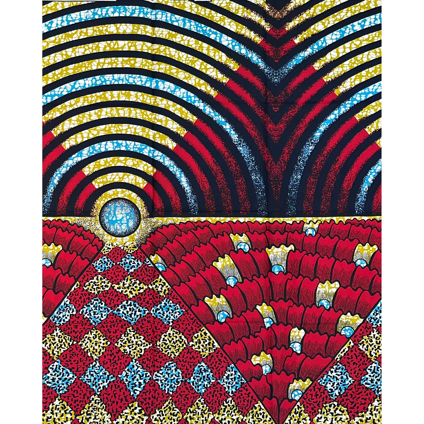 African Print Fabric/ Ankara - Red, Blue, Brown 'Osupa Lau,' YARD