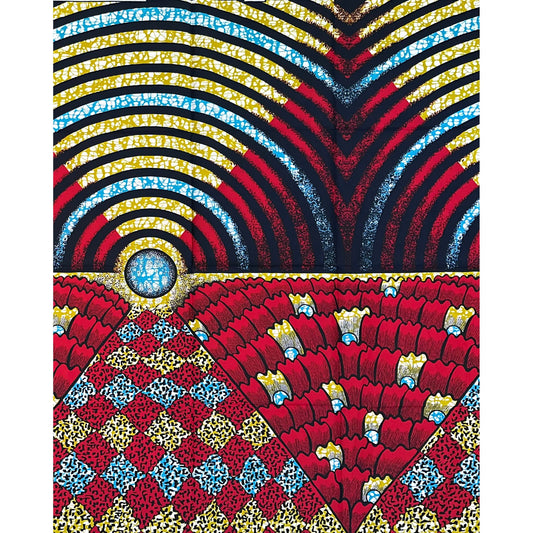 African Print Fabric/ Ankara - Red, Blue, Brown 'Osupa Lau,' YARD