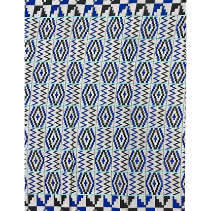 African Print Fabric/ Ankara - Blue, White, Black 'Azuri Meridian', YARD or WHOLESALE
