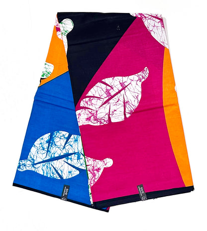 African Print Fabric/ Ankara - Pink, Orange, Green, Black, Blue 'Ewé of the Land' Design, YARD or WHOLESALE