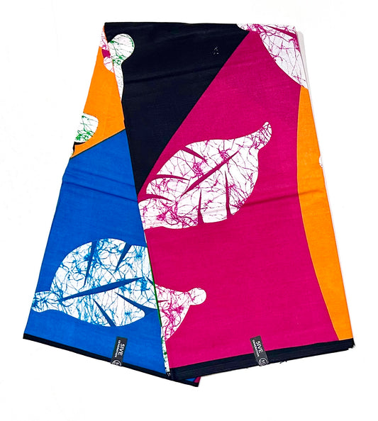 African Print Fabric/ Ankara - Pink, Orange, Green, Black, Blue 'Ewé of the Land' Design, YARD or WHOLESALE