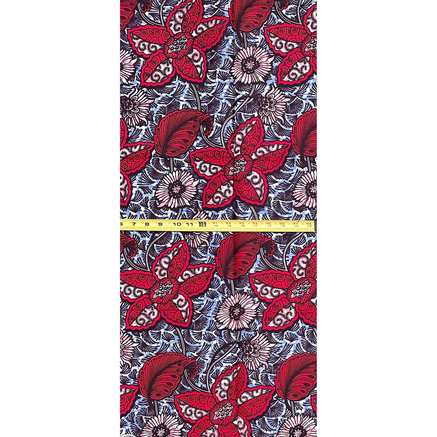 African Print Fabric/Ankara - Red, Pink, Periwinkle, Brown "Adesewa" Design, 1 Yard