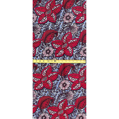 African Print Fabric/Ankara - Red, Pink, Periwinkle, Brown "Adesewa" Design, 1 Yard