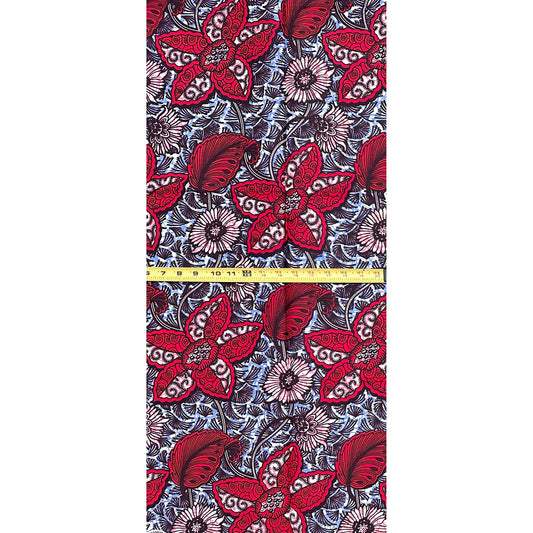 African Print Fabric/Ankara - Red, Pink, Periwinkle, Brown "Adesewa" Design, 1 Yard