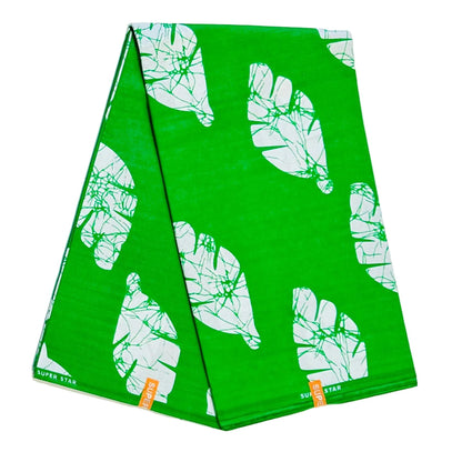 African Print Fabric/ Ankara - Green, White 'Ewé of the Land' Design, YARD or WHOLESALE