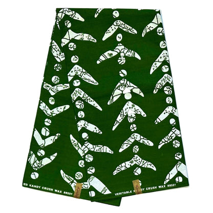 African Print Fabric/ Ankara - Green, White 'Story of the Road' Design, YARD or WHOLESALE
