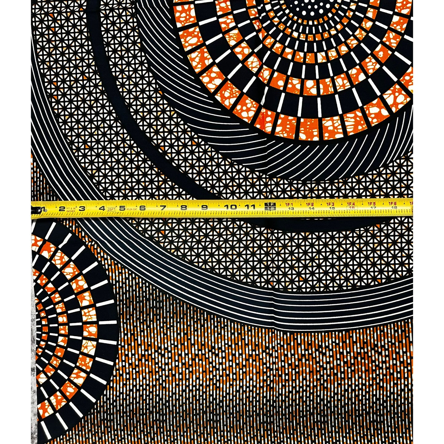 African Print Fabric/ Ankara - Orange, Navy 'Sun Council', 1 YARD