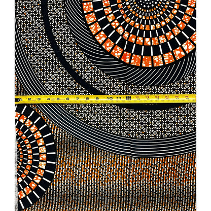 African Print Fabric/ Ankara - Orange, Navy 'Sun Council', 1 YARD