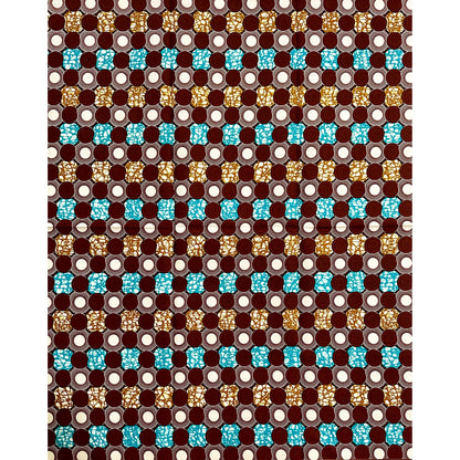 African Print Fabric/ Ankara - Brown, Blue "Circulation" Design, Yard