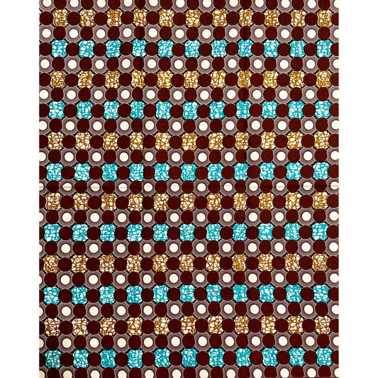 African Print Fabric/ Ankara - Brown, Blue "Circulation" Design, Yard