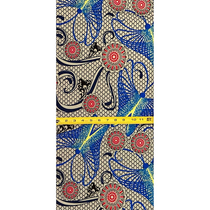 African Print Fabric/ Ankara - Khaki, Blue, Red, Yellow 'Yewa’s Whisper' Design, YARD or WHOLESALE