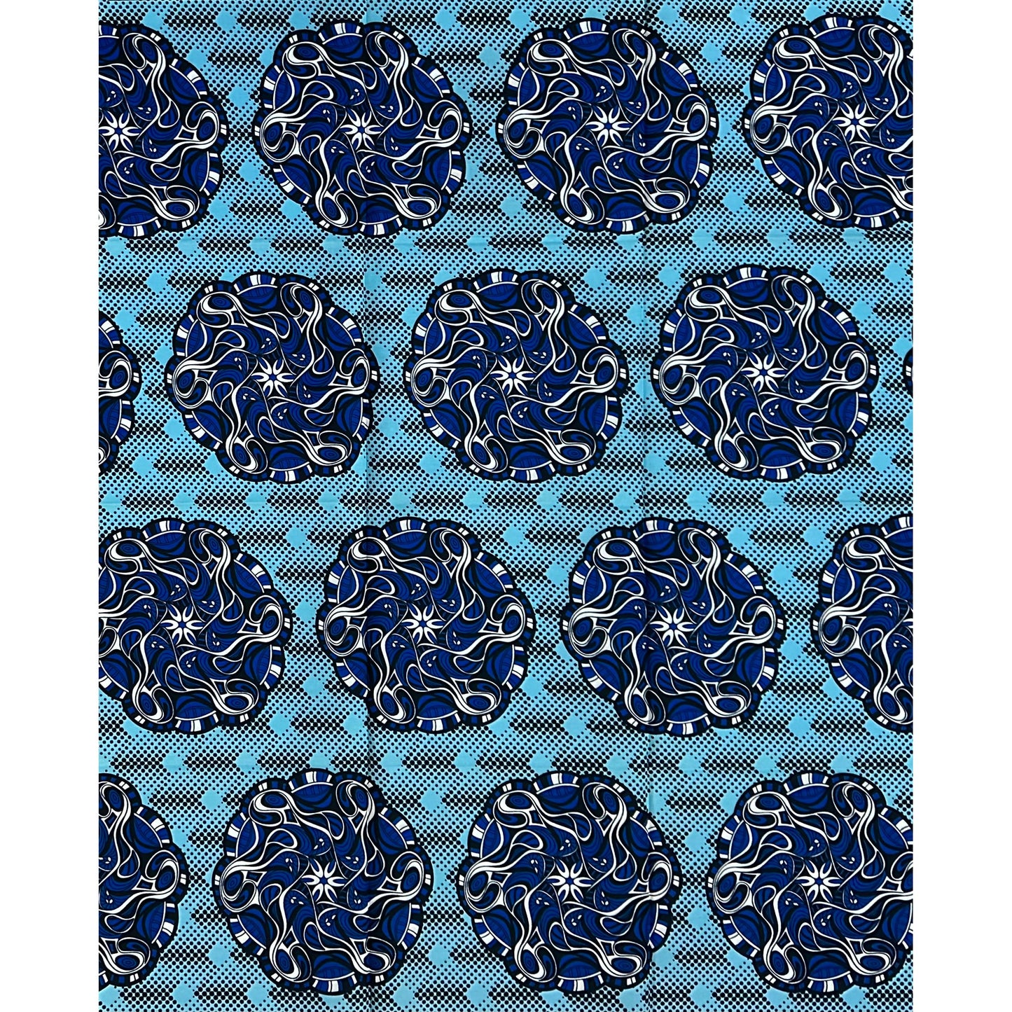 African Print Fabric/ Ankara - Shades of Blue ‘Ebube Whirl' Design, YARD