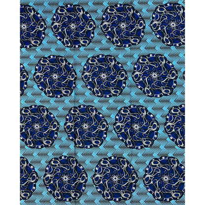 African Print Fabric/ Ankara - Shades of Blue ‘Ebube Whirl' Design, YARD