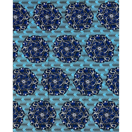 African Print Fabric/ Ankara - Shades of Blue ‘Ebube Whirl' Design, YARD
