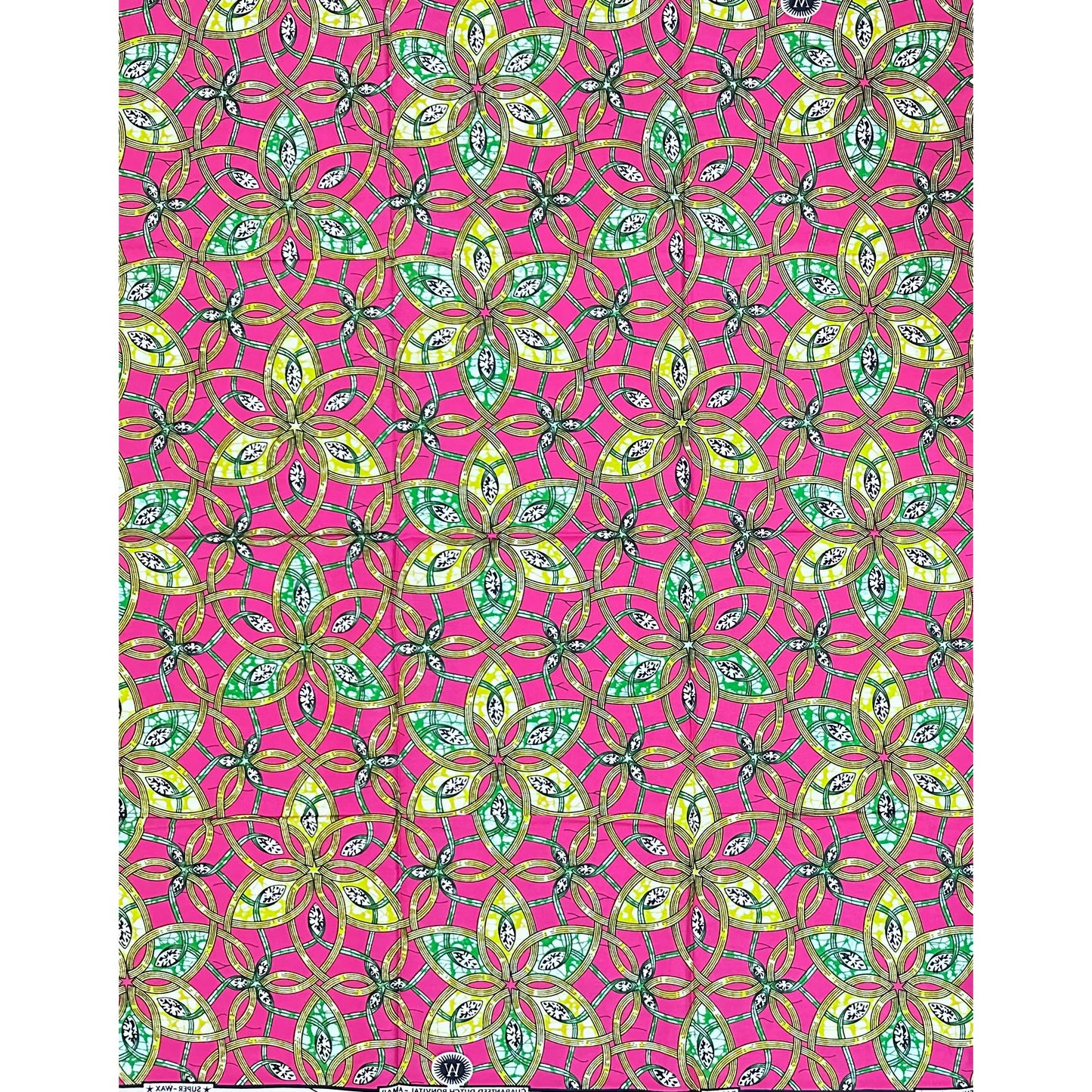 African Print Fabric/ Ankara - Pink, Green, Yellow ‘Hot Girl Geometry' Design, YARD
