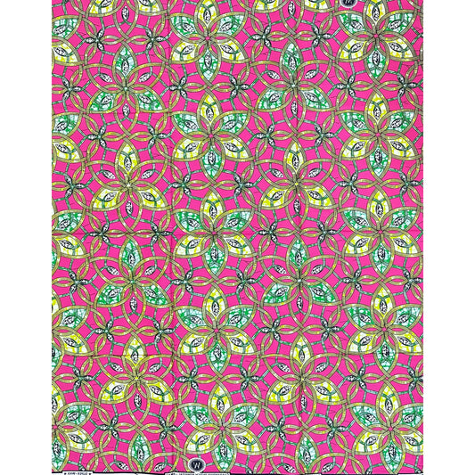 African Print Fabric/ Ankara - Pink, Green, Yellow ‘Hot Girl Geometry' Design, YARD