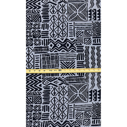 African Print Fabric/ Ankara - Gray, Black 'The Storykeepers' Design, YARD or WHOLESALE