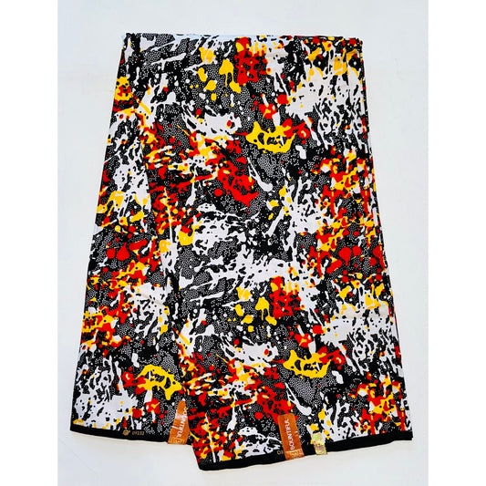 African Print Fabric/ Ankara - White, Red, Black, Yellow ‘It’s Getting Kinda Hectic', YARD or WHOLESALE