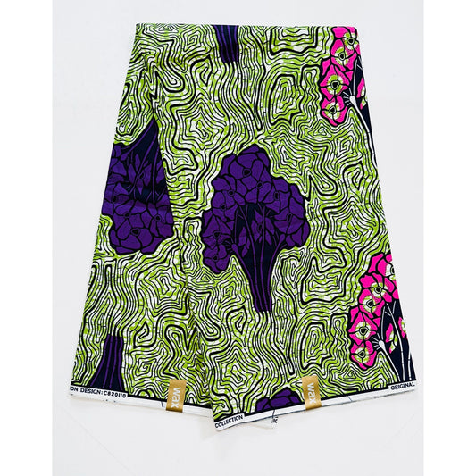 African Print Fabric/ Ankara - Green, Purple, Pink, Navy 'Nailah,' YARD or WHOLESALE