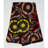 African Print Fabric/ Ankara - Dark Brown, Red, Yellow, Pink 'African Daisies' Design, YARD or WHOLESALE
