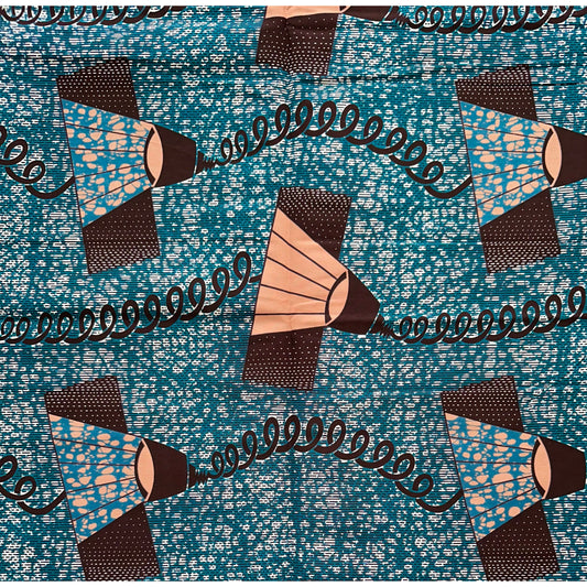 African Print Fabric/ Ankara - Teal, Brown, Pink - Brown 'Paper Plane' Design, YARD or WHOLESALE