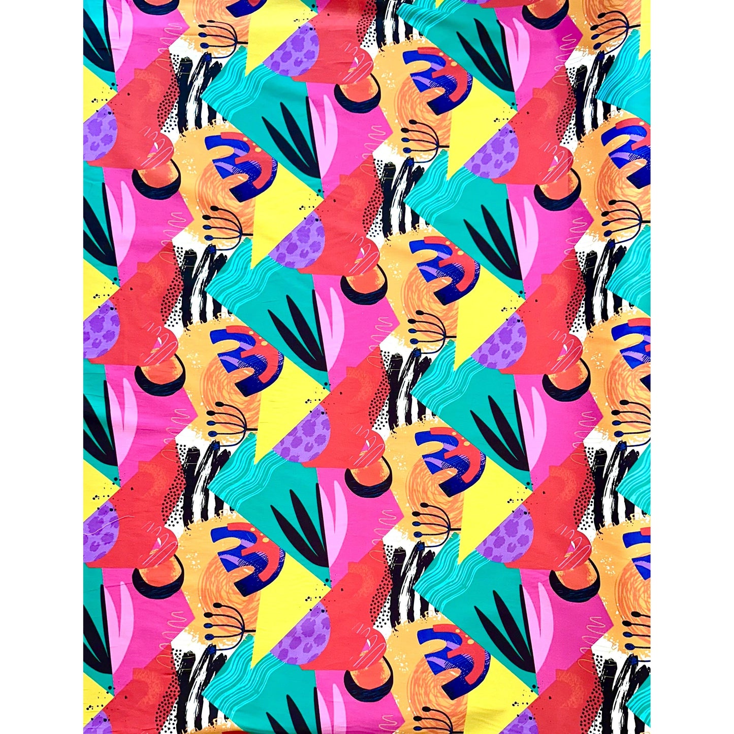 African Print, Stretch Cotton Satin Fabric- Teal, Pink, Orange, Purple, Black, Red "Happy Hour", Per Yard