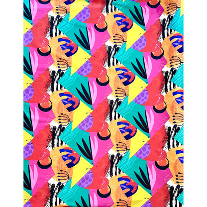 African Print, Stretch Cotton Satin Fabric- Teal, Pink, Orange, Purple, Black, Red "Happy Hour", Per Yard