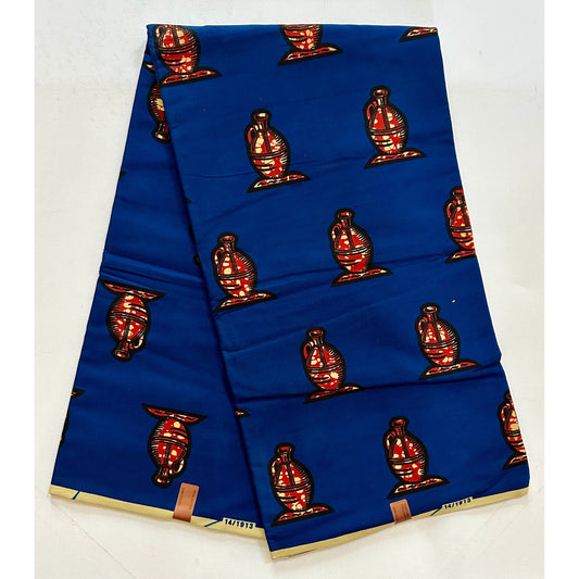 African Print Fabric/ Ankara - Blue, Brown 'Diyama' Design, YARD or WHOLESALE