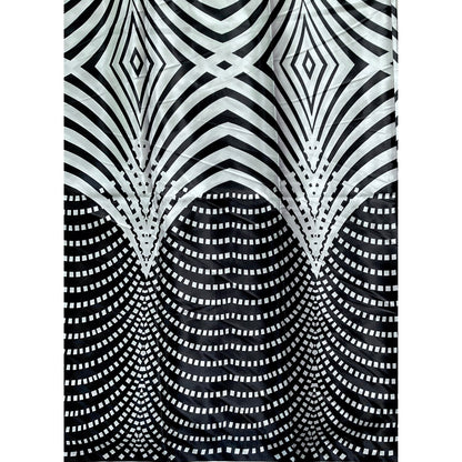 African Print, Satin Fabric- Black, White "Lalibela Heights", Yard or Wholesale