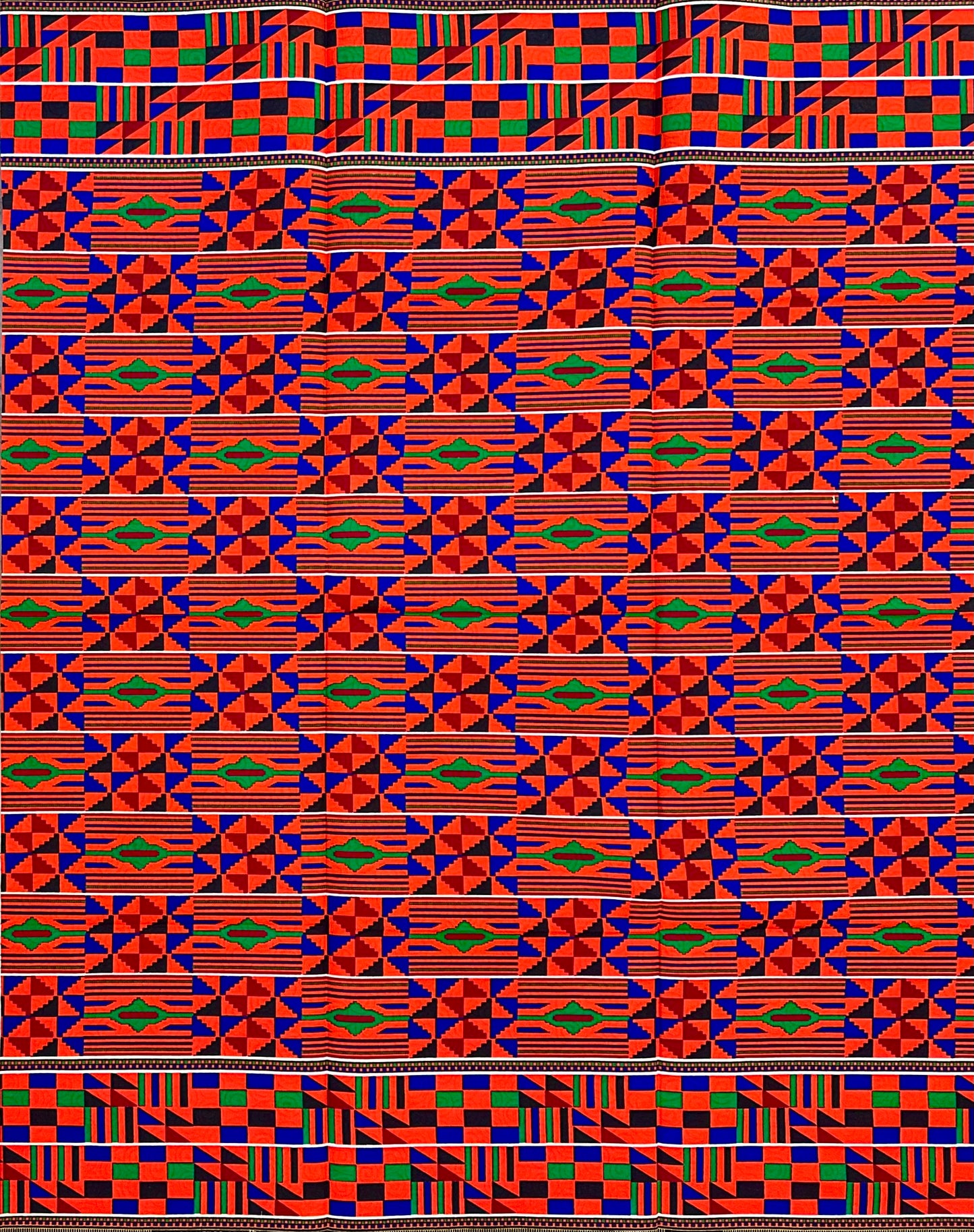 African Print Fabric/Ankara - Orange, Red, Blue, Green "Generational Wealth" Kente, 1 Yard