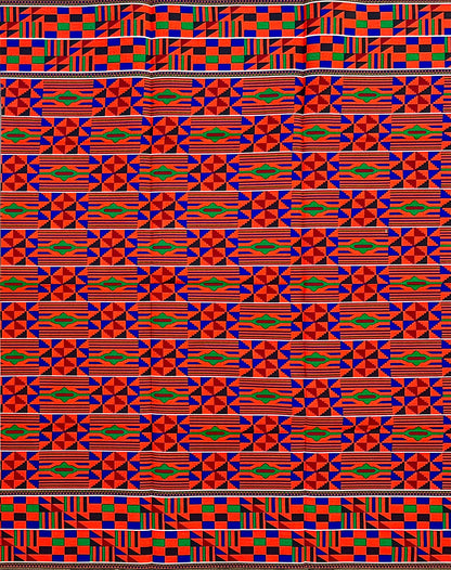 African Print Fabric/Ankara - Orange, Red, Blue, Green "Generational Wealth" Kente, 1 Yard