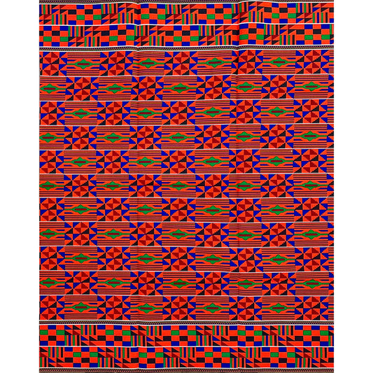 African Print Fabric/Ankara - Orange, Red, Blue, Green "Generational Wealth" Kente, 1 Yard