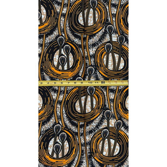 African Print Fabric/ Ankara - Brown, Orange "Drop By Drop" Design, Yard