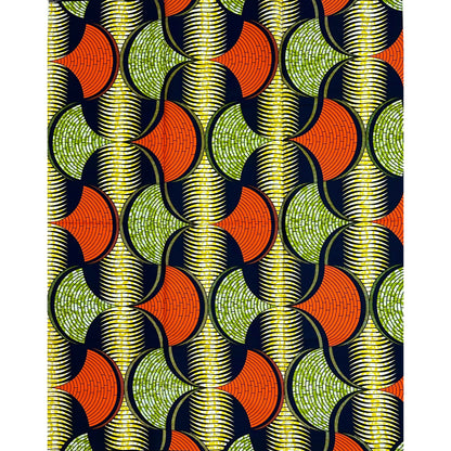 African Print Fabric/ Ankara - Orange, Yellow, Green ‘Mosaic Flow' Design, YARD