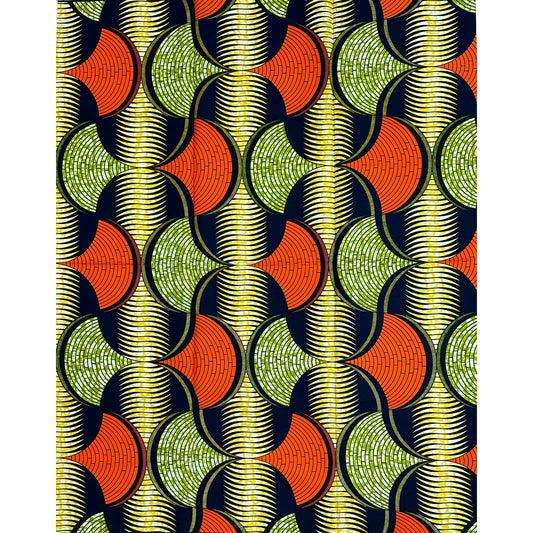 African Print Fabric/ Ankara - Orange, Yellow, Green ‘Mosaic Flow' Design, YARD