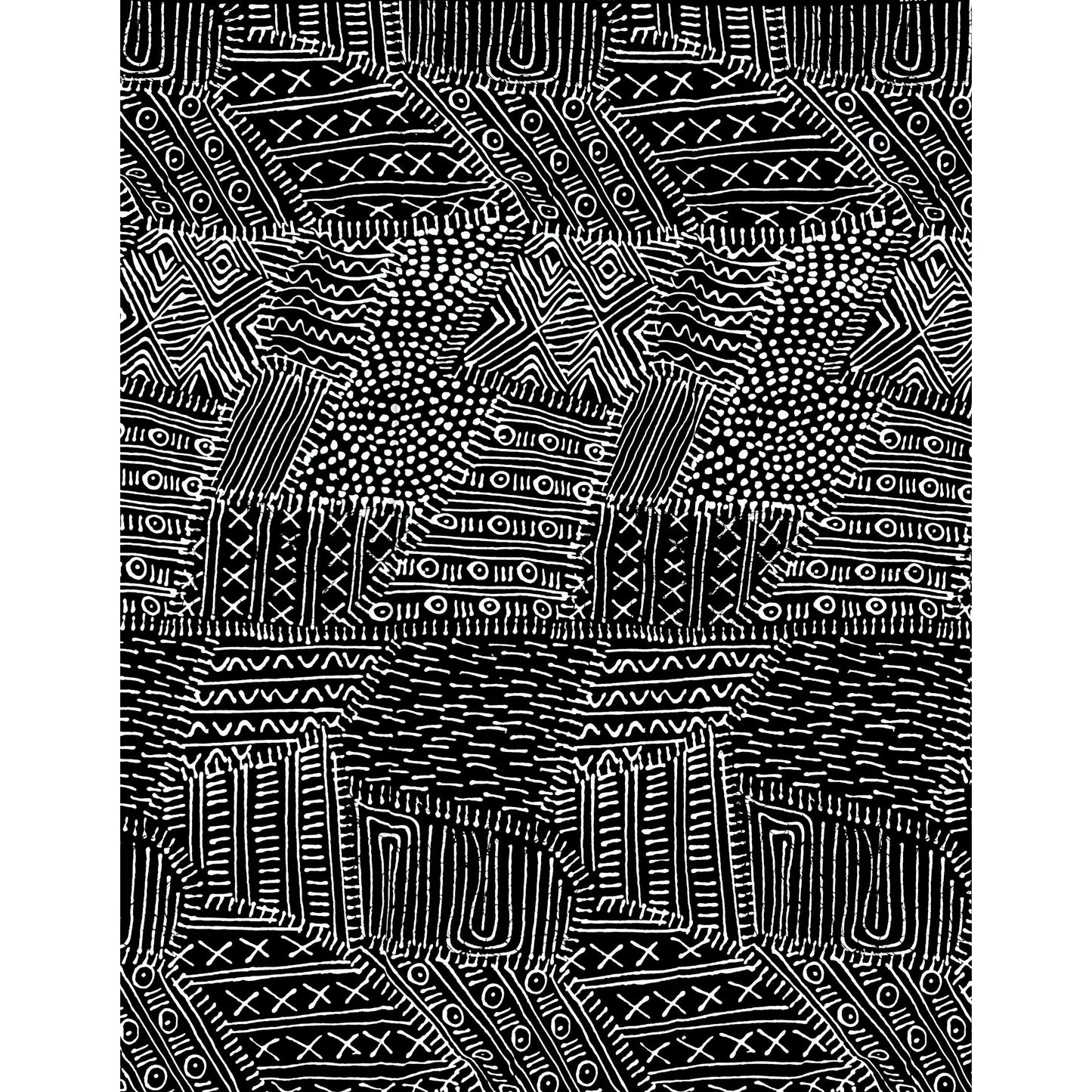 African Print Fabric/ Ankara - Black, White 'Mudcloth Notes', YARD or WHOLESALE