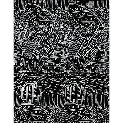 African Print Fabric/ Ankara - Black, White 'Mudcloth Notes', YARD or WHOLESALE