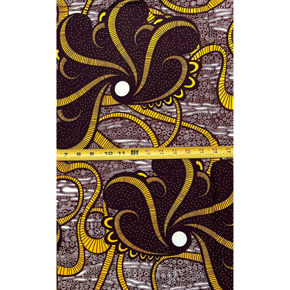 African Print Fabric/ Ankara - Brown, Yellow 'Sannu a Hankali' Design