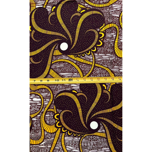 African Print Fabric/ Ankara - Brown, Yellow 'Sannu a Hankali' Design