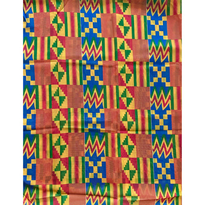African Print, Chiffon Fabric - Yellow, Blue, Red, Green "Emperor’s Kente", ~2 Yards