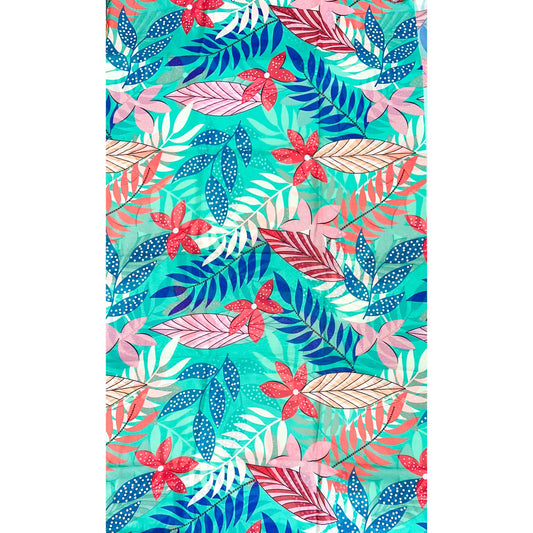 African Print, Chiffon Fabric- Turquoise, Blue, Red, Pink "Hopebloom", ~ 2 Yards