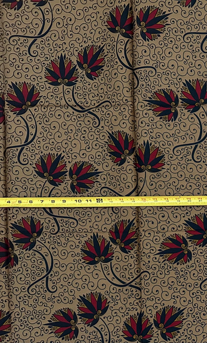 African Print Fabric/ Ankara - Brown, Red, Black 'Sunday in Makeni' YARD