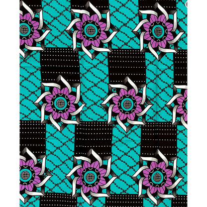 African Print Fabric/ Ankara - Teal, Purple ‘Too Sharp' Design, 1 YARD