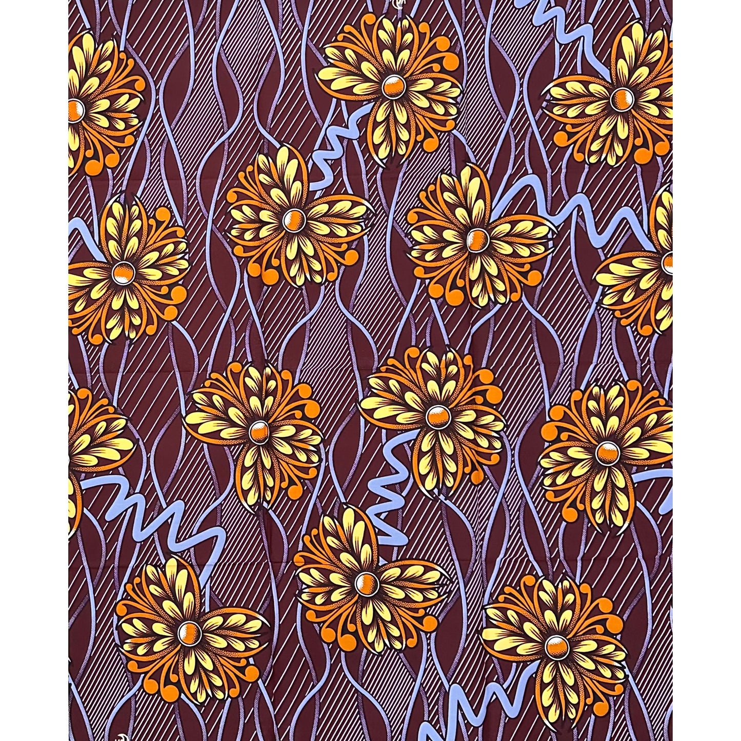 African Print Fabric/ Ankara - Blue, Brown, Beige 'Sweet Trouble', 1 YARD