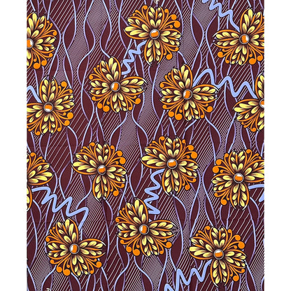 African Print Fabric/ Ankara - Blue, Brown, Beige 'Sweet Trouble', 1 YARD