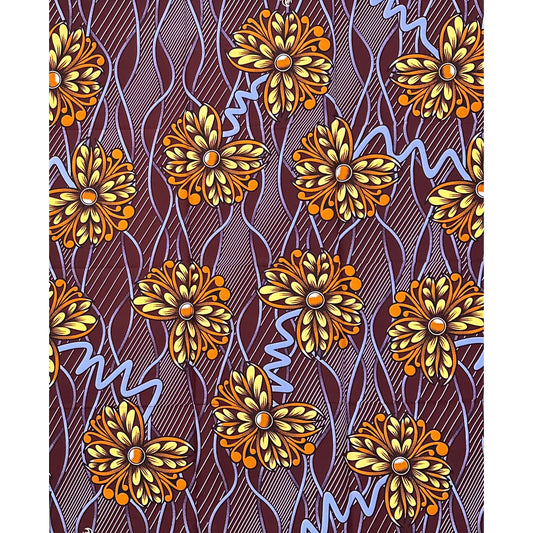 African Print Fabric/ Ankara - Blue, Brown, Beige 'Sweet Trouble', 1 YARD