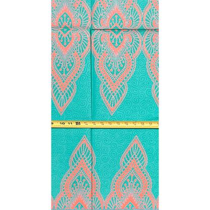 African Print Fabric/ Ankara - Turquoise, Coral 'Homage to Calabar', 1 YARD