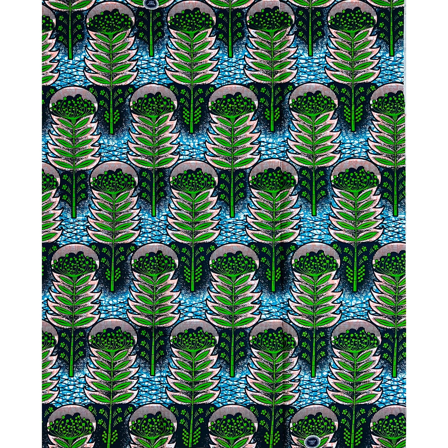 African Print Fabric/ Ankara - Blue, Green, Brown 'Eden Canopy,’ 1 YARD