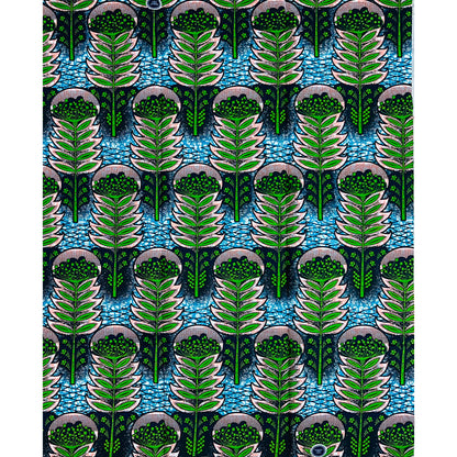 African Print Fabric/ Ankara - Blue, Green, Brown 'Eden Canopy,’ 1 YARD