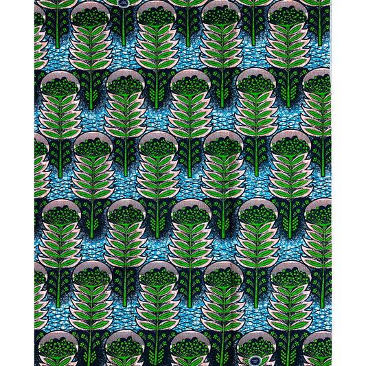 African Print Fabric/ Ankara - Blue, Green, Brown 'Eden Canopy,’ 1 YARD